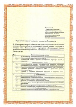 Приложение к свидетельству о допуске к определенному виду или видам работ Новороссийск СРО в строительстве